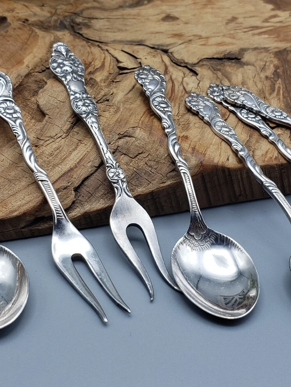 Nils-Johan Vintage Silverplate Demitasse Flatware - Floral Scroll Design 9 Piece